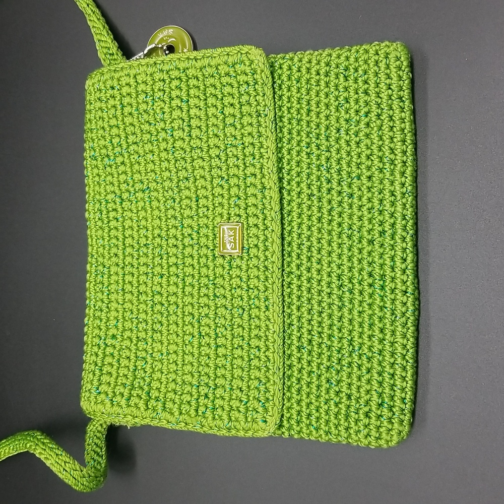 The Sak Crochet Lime Green with Green Sparkle Square Zipper Crossbody Bag - Picture 9 of 14